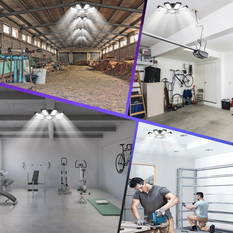 ISKYDRAW LED Garage Lights 6 Pack, 240W 24000LM Bright Shop Lights, Deformable Garage Lights Ceiling LED with 8 +1 Adjustable Panels, Screw in Bay Lighting for Garage Workshop Basement Barn Warehouse - Image 2